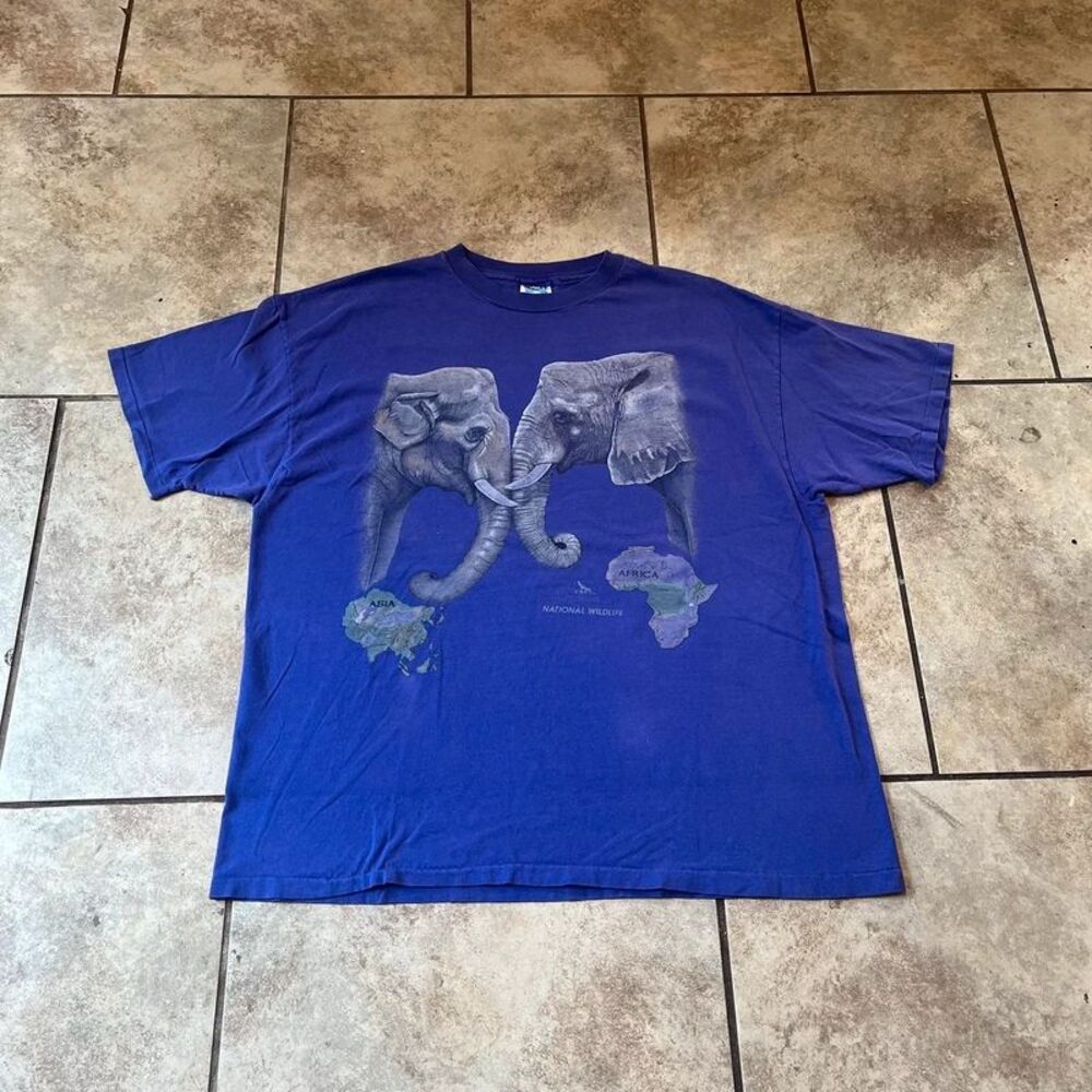 Vintage 1992 CRES Elephant Asia Africa Single Stitch Graphic T-Shirt XXL